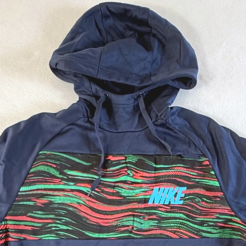 Nike Hoodie Mens Medium Dri-FIT Abstract Graphic Pullover Navy Blue